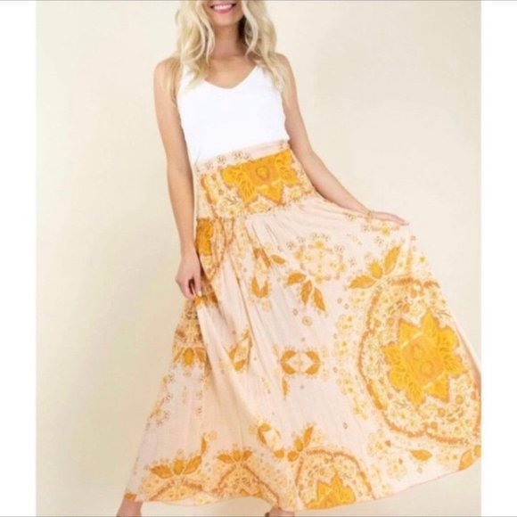 Free People Dresses & Skirts - Free People Yellow Floral Maxi Skirt